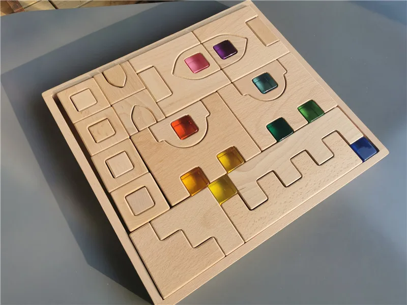 Houten bouwstenen set stapelen kasteelspeelgoed met transparante blokjes regenbooghout bomen dieren giraffe voor kinderen