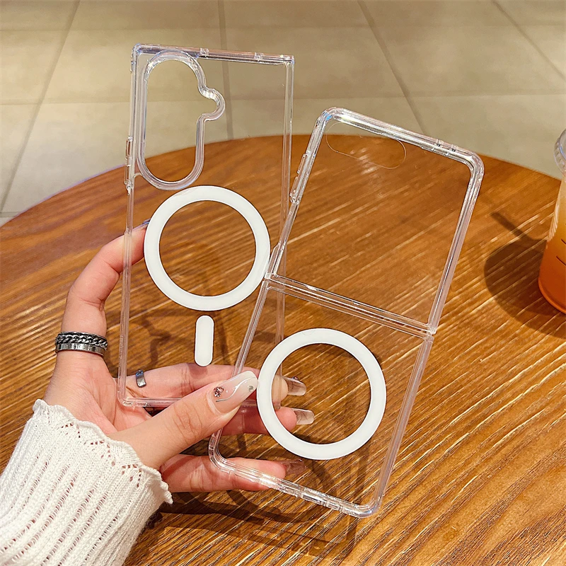 Acrílico transparente para Magsafe funda de carga inalámbrica magnética para Samsung Z Flip Z Fold 7 6 5 4 3 ZFlip7 Flip6 cubierta de parachoques a prueba de golpes