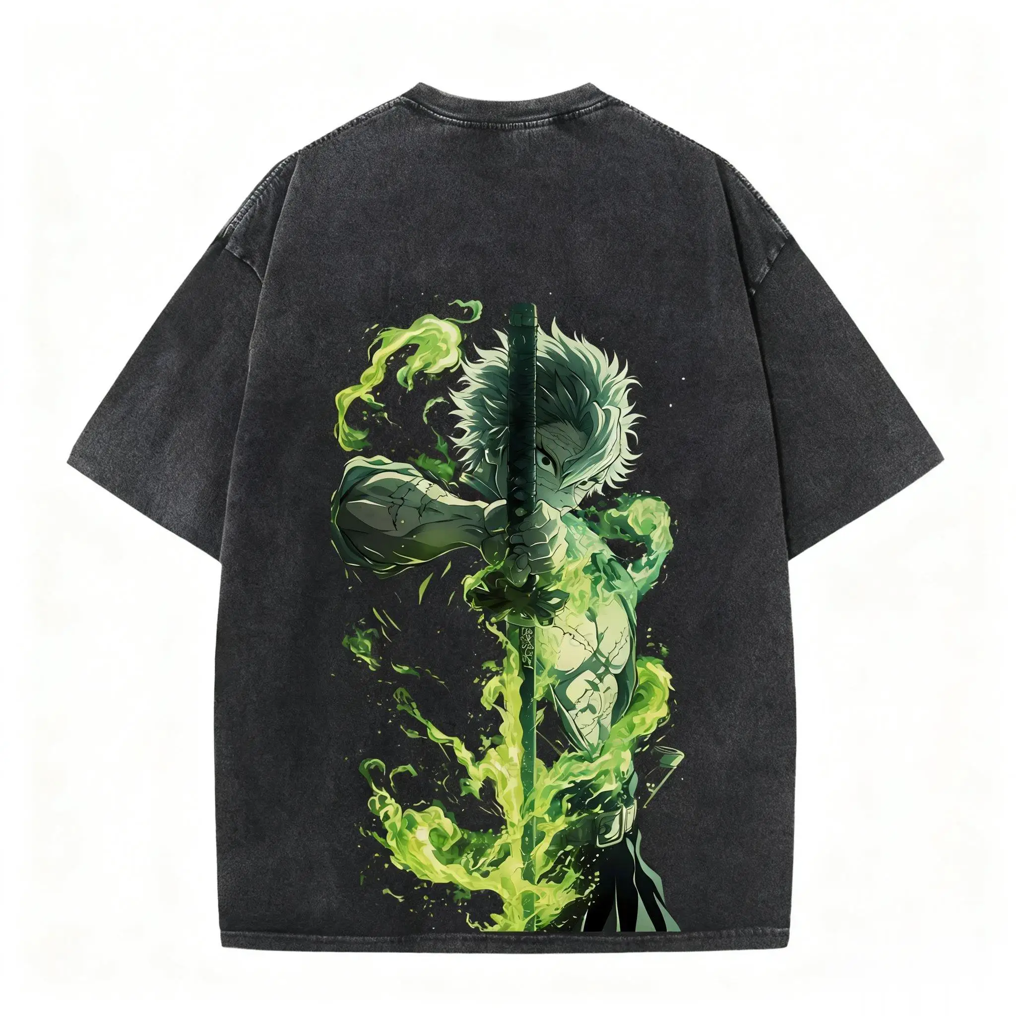 Unisexowa koszulka Harajuku Anime z efektem sprania Demon Slayer Męska Damska Krótki Rękaw Graficzny T-shirt Y2k Ubrania Letnie Streetwear Casualowe Topy