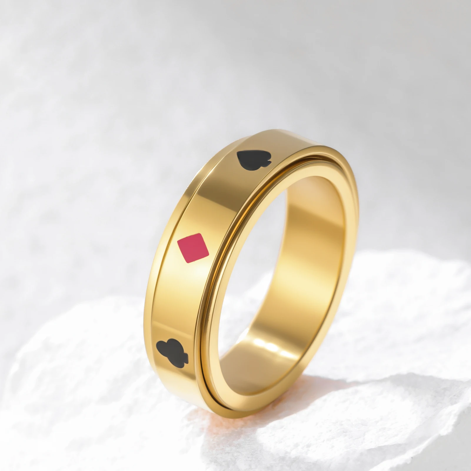 1PC Fashion Spinable Poker Card Ace Heart Ring Stainless Steel Spades Heart Pattern Fashion Charm Ring Lucky Jewelry Gift