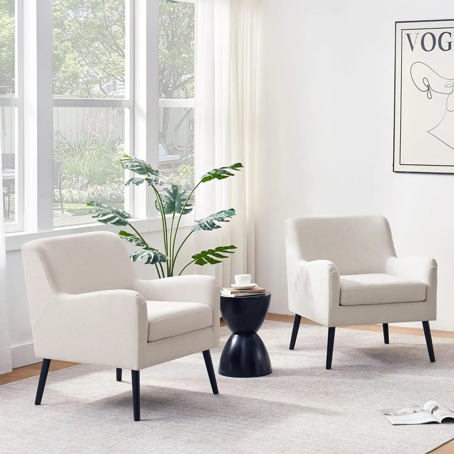 

Комплект из 2-х мягких кресел в стиле Mid-Century Modern, с тканевой обивкой и деревянными ножками, для гостиной, спальни, кабинета, офиса, бежевый, на заказ