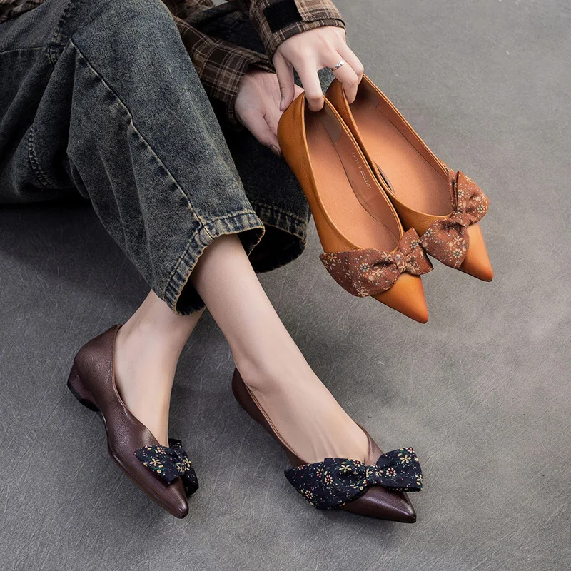 

2026 2.5cm Cow Genuine Leather Women Point Toe Fashion Summer Ethnic Ladies Shoes Fashion Ladies Flats Ladies Office