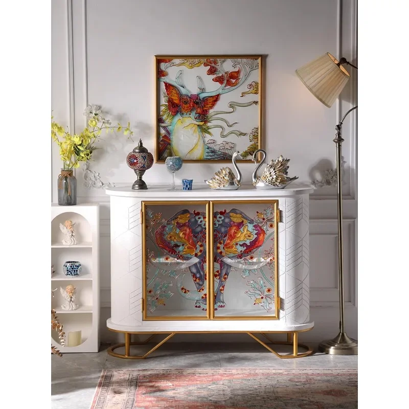 Light luxury enamel color shoe cabinet entrance cabinet integrated living room locker hand-painted art three-dimensional decorat