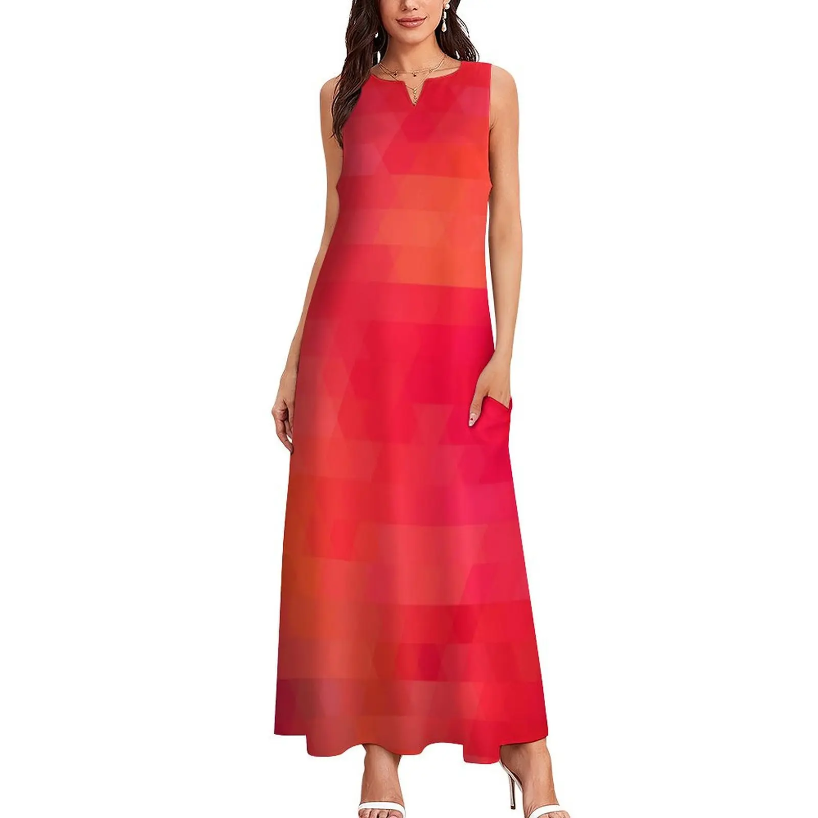 Hot pink, orange abstract geometric mosaic tiles Long Dress luxury dress Elegant gowns evening dress