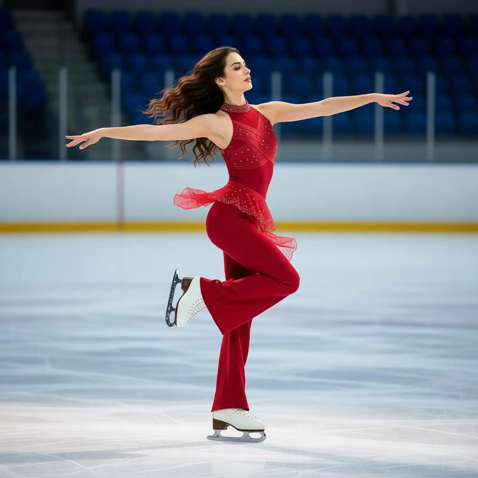 

Women Sparkly Rhinestones Jazz Chacha Tango Dance Costume Ballet Acrobatics Skating Dancewear Sleeveless Flared Rompers Jumpsuit