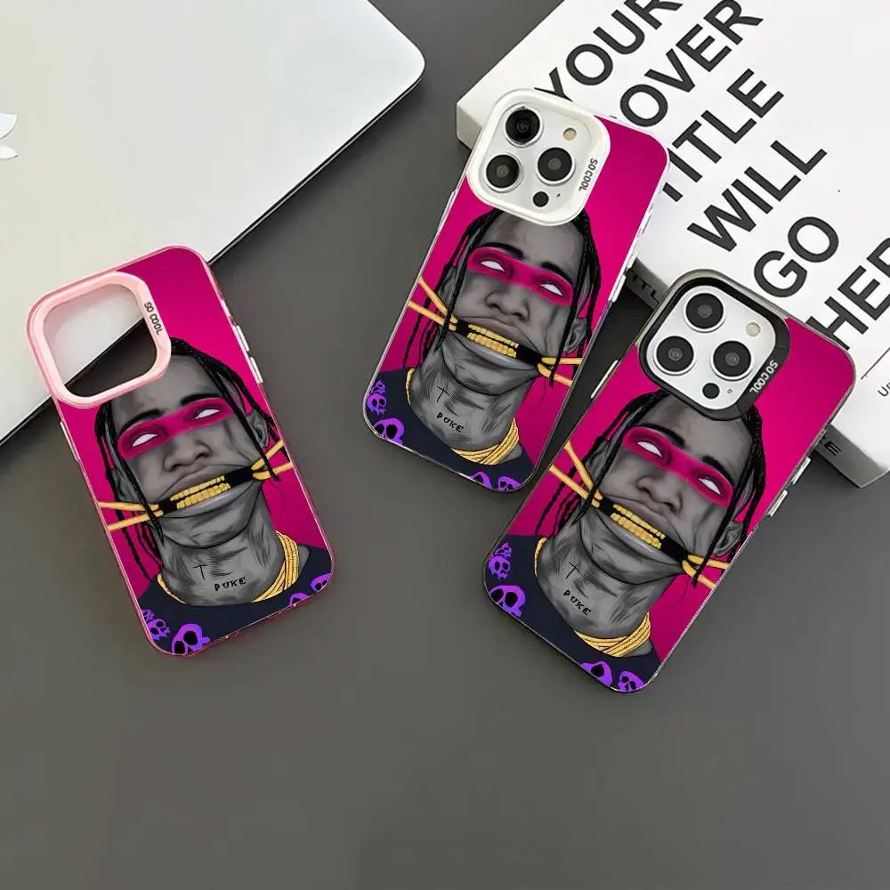 Чехол для телефона Travis Scott RapperPhone Fashio IMD Color Silver Shell для iPhone 17, 16, 15, 14, 13, 12, 11 Pro Max Plus Iphone Air