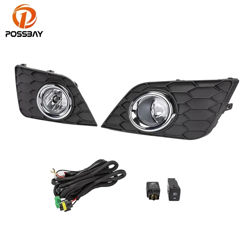 

POSSBAY 1 Set Car Front Fog Light Assenbly Cover Fit H11 Halogen Bulbs 4300K Wiring Harness Kit 12V for Nissan Sentra 2016-2018