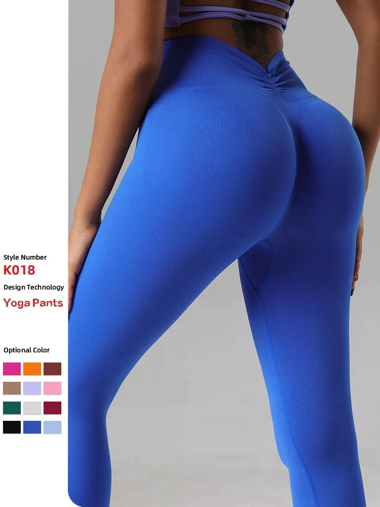 Women V Cut High Waist Yoga Leggings Scrunch Push Up Gym Sports Leggins Elastic V Back Training Pants Workout Tights Fitness Leg