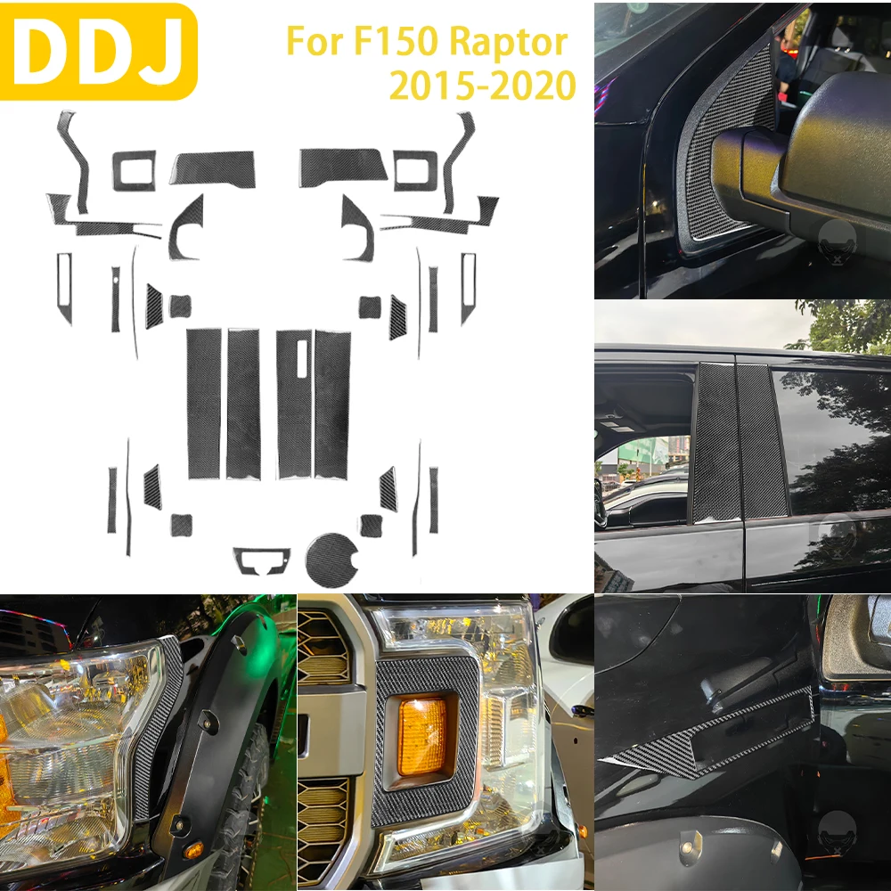 

For Ford F150 Raptor 2015-2020 Accessories Carbon Fiber Exterior Door B-pillar Cover Trim Sticker Modification Decoration