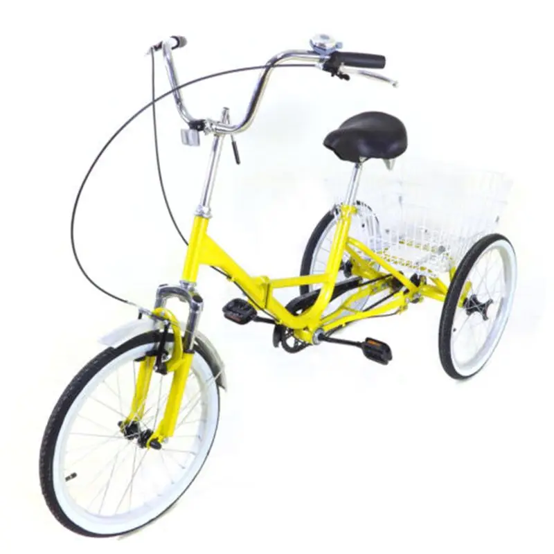 20 Inch Foldable Tricycle Single Speed 3 Wheeled Bicycles With Shopping Basket Three-finger Brake Lever