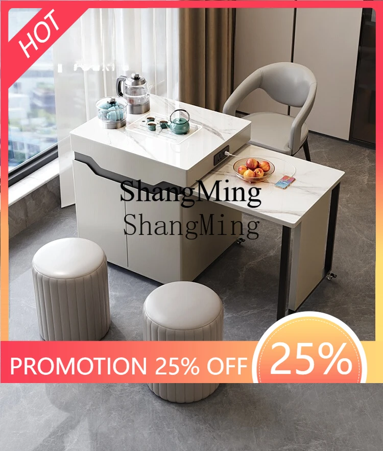 

FG good-looking balcony rock slab retractable tea table light luxury modern high sense small simple mobile tea table