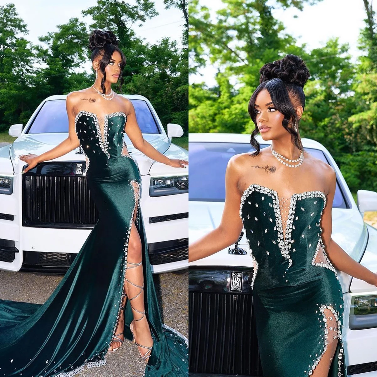 

V-Neck Exquisite Formal Evening Dresses Designer Taffeta Appliques Beading Elegantly Mermaid Floor-Length Dress Custom Made