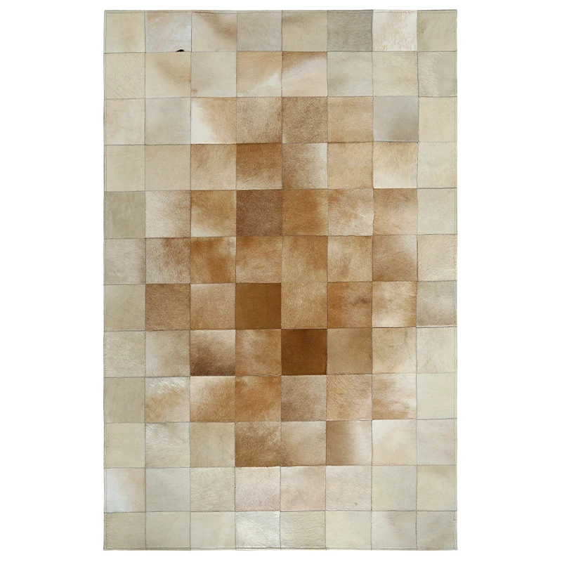 Real Cow hide Rug Minimalism Plaid Carpet for Living Room Brown Color Handmade  Decoration home Sofa Mat Modern Bedroom Carpet