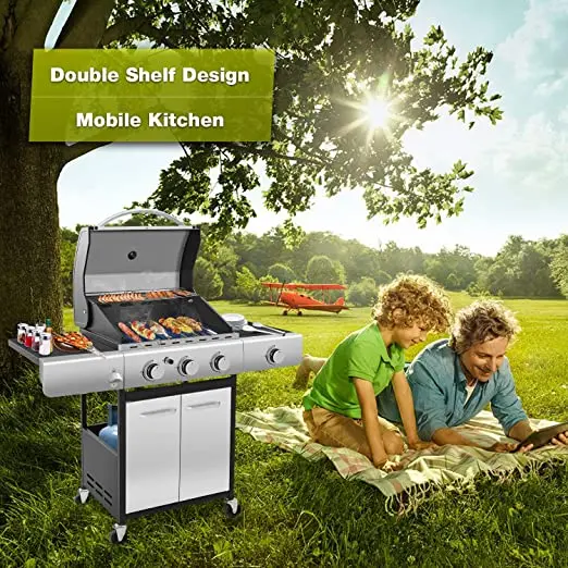 Four Burners Liquid Propane Gas Grill BBQ Gas Grill with Stainless steel Gas BBQ Wagon For Outdoor use