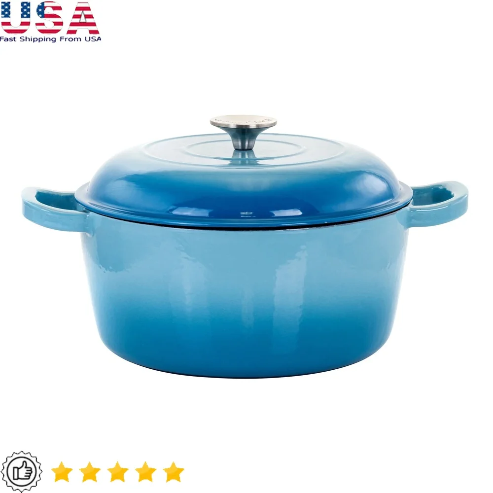 

Enameled Cast Iron Casserole Pot with Lid Non-Stick Durable Cooking Essential Soups Roasts Chilis Kitchen Cookware 10.25 Inch