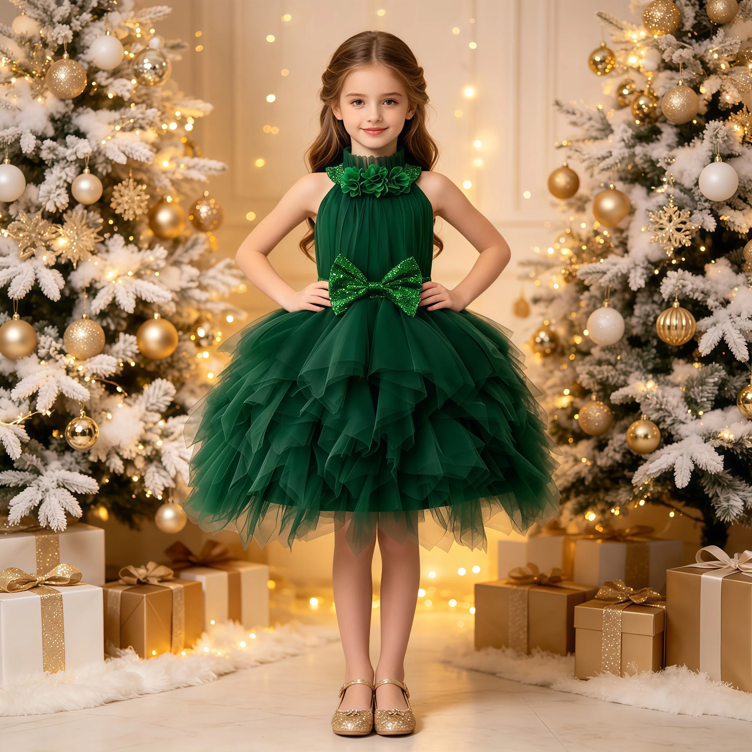 Elegante Pailletten Schleife Weihnachten Mädchen Partykleid Flauschige Geburtstag Hochzeit Prinzessin Kleider für Mädchen Kinder Abend Ball Kostüme