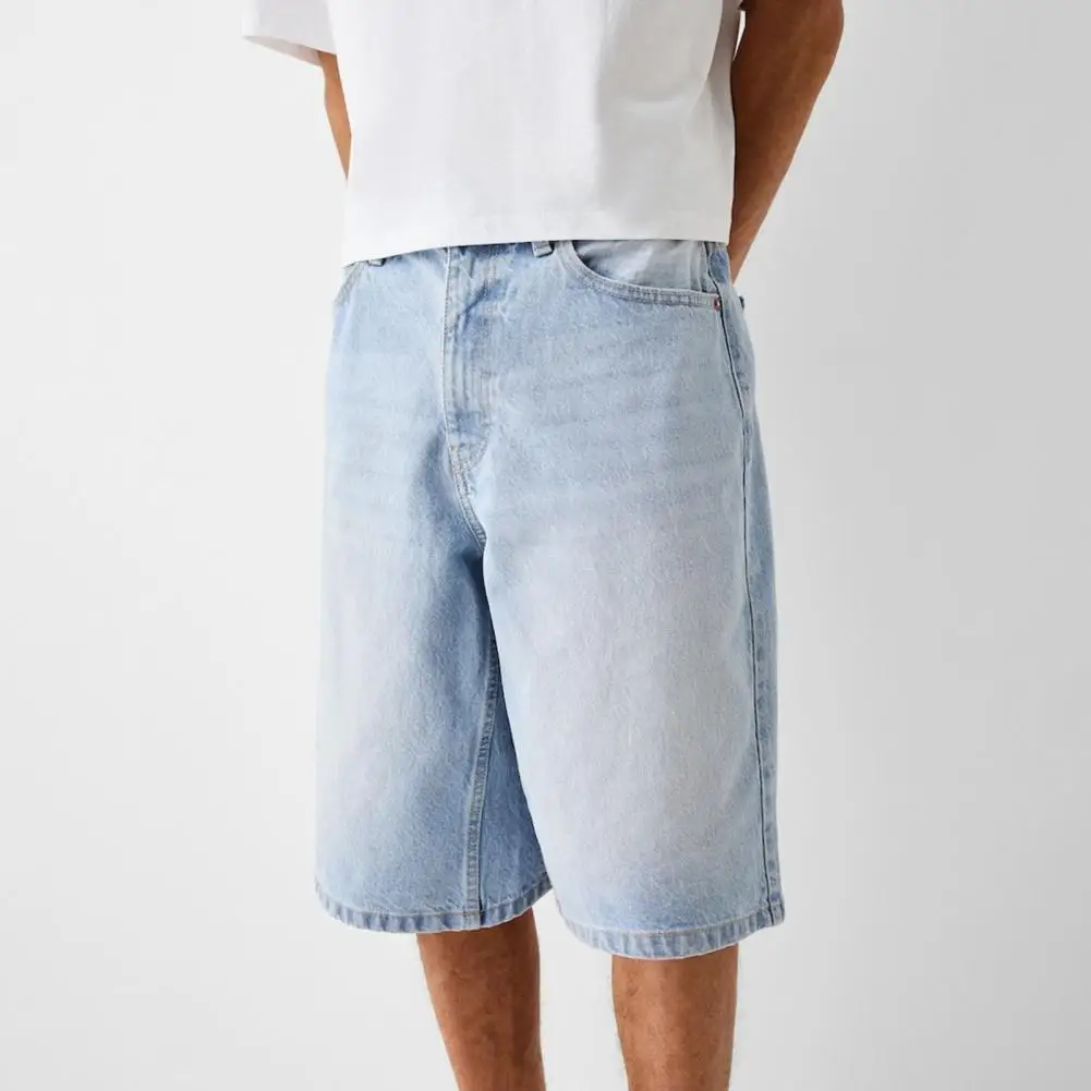 Baggy jeans shorts para homens casual solto ajuste perna larga denim jorts vintage hip hop skate longo jorts masculino streetwear