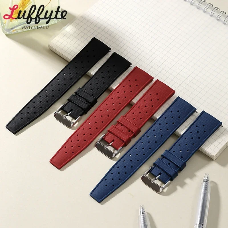 Porous Breathable Soft Rubber Quick Release Watch Straps 18mm 20mm 22mm Universal Sports Silicone Wrist Band