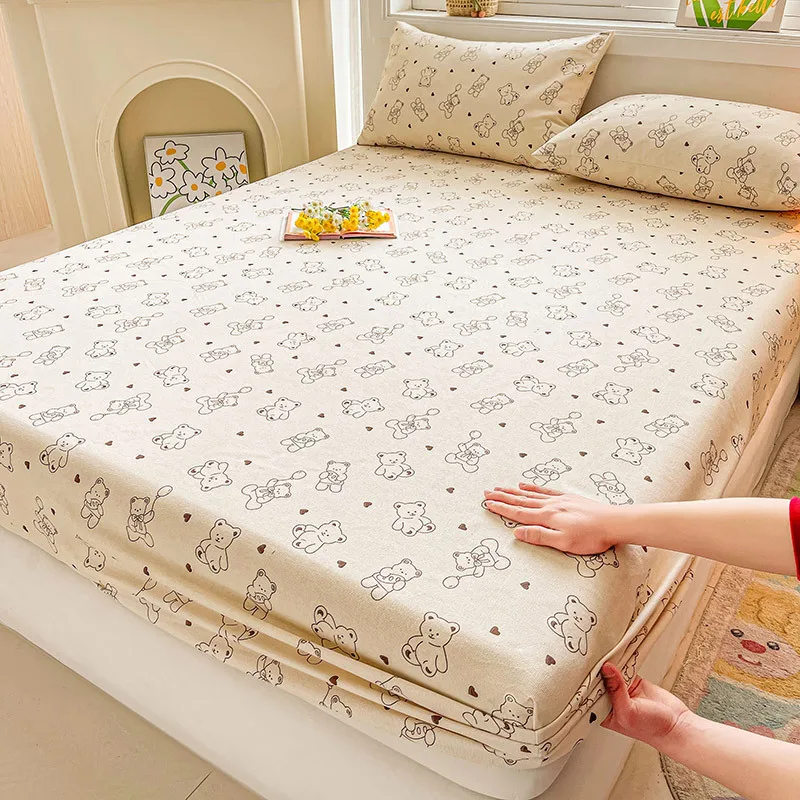 Cotton Bed Sheet on Elastic Cute Printed Mattress Cover for Kids Cartoon Pure Cotton Bed Linen (without Pillowcase)