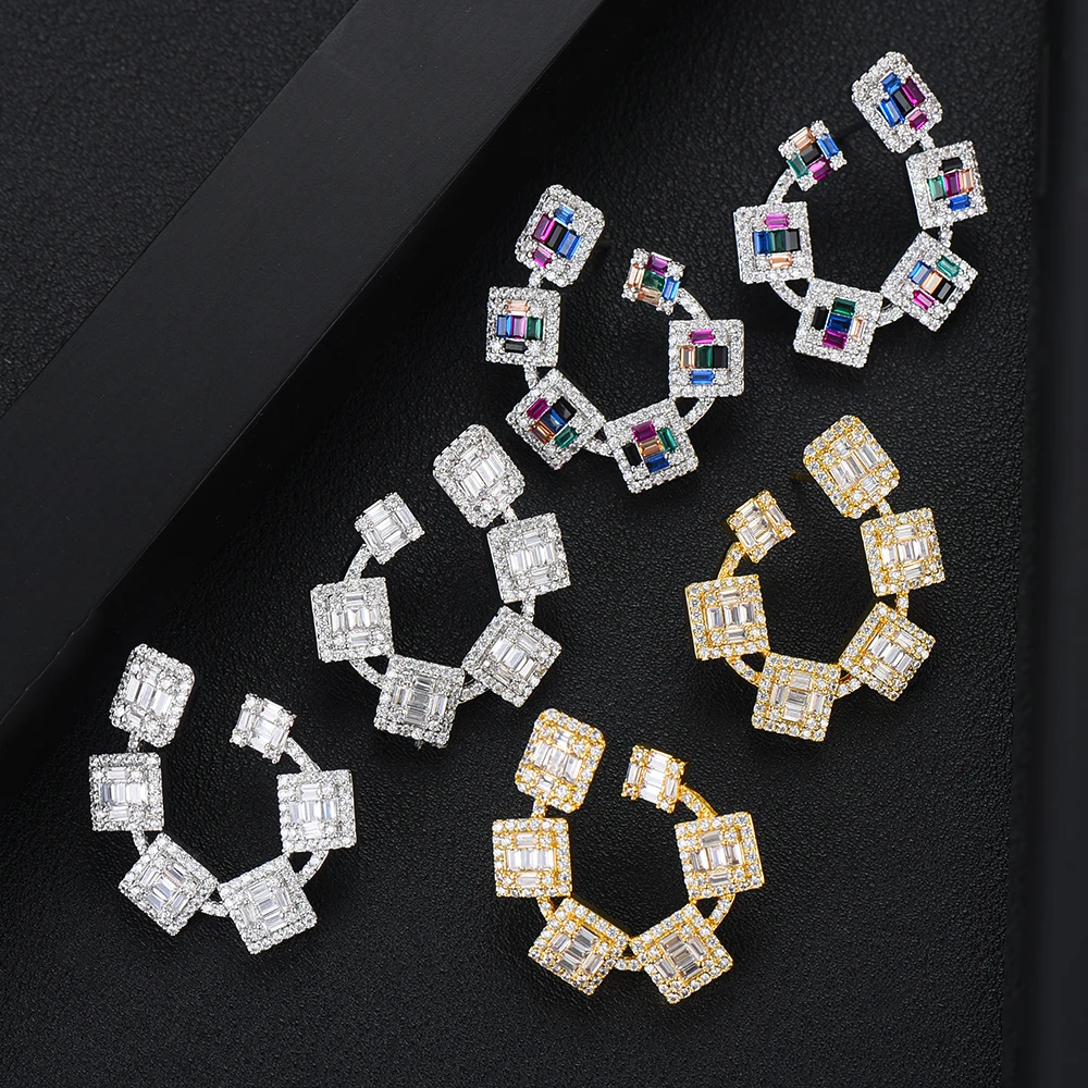 Soramoore Jimbora Charms Full Mirco Paved Crystal Zircon Round Circle Earrings Noble Naija Dubai Wedding Earrings Fashion