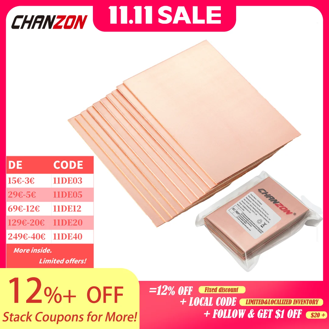 10 Pcs Single Sided Copper Clad Laminate PCB 7x10cm Copper Plated Universal Circuit Prototype Board for Etching DIY Pcbs Kit