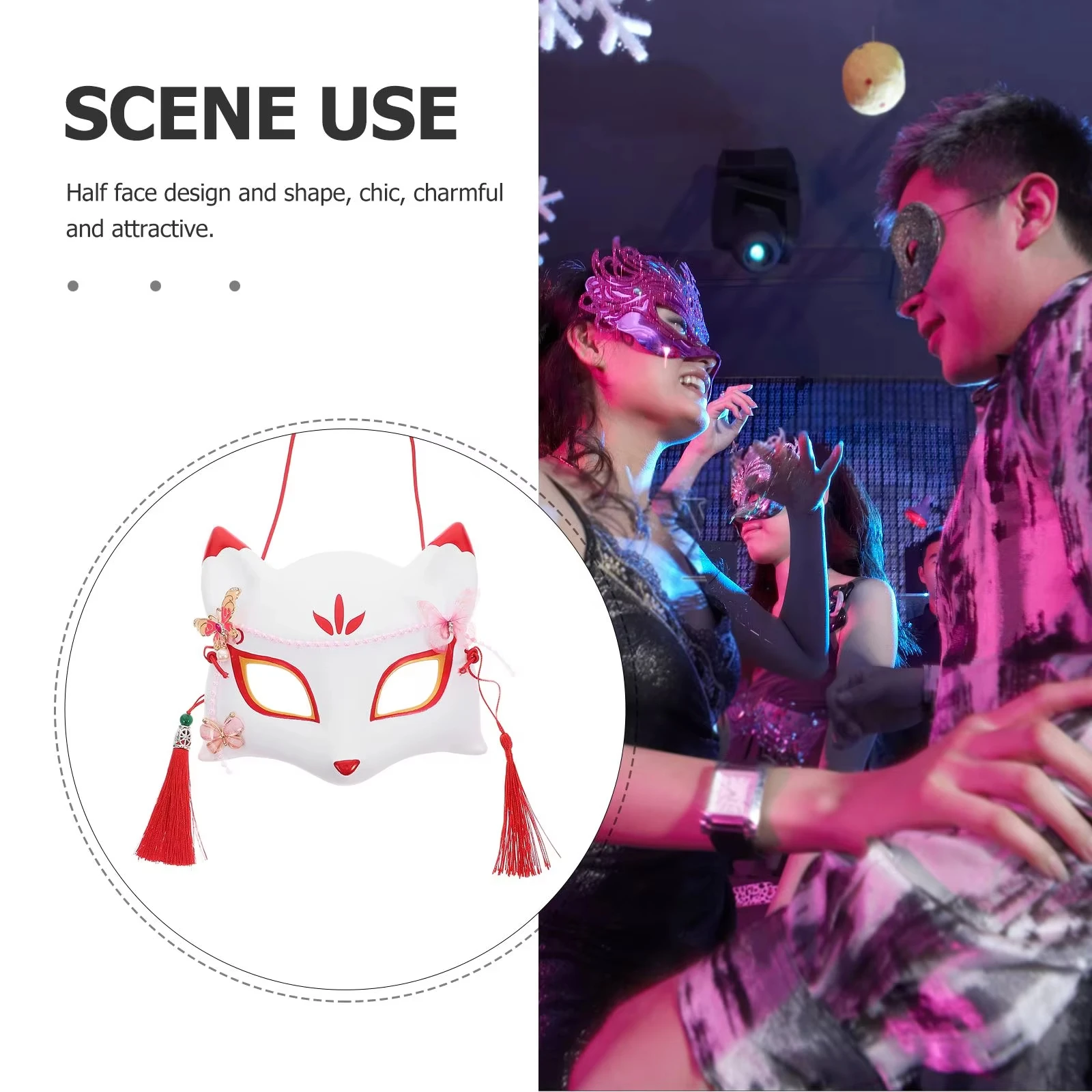 애니메이션 악마 여우 마스크 손으로 그린 \u200b\u200b일본 마스크 반 얼굴 마스크 가장 무도회 축제 공 가부키 키츠네 마스크 코스프레 소품 /  코스프레 액세서리, image size:1600x1600