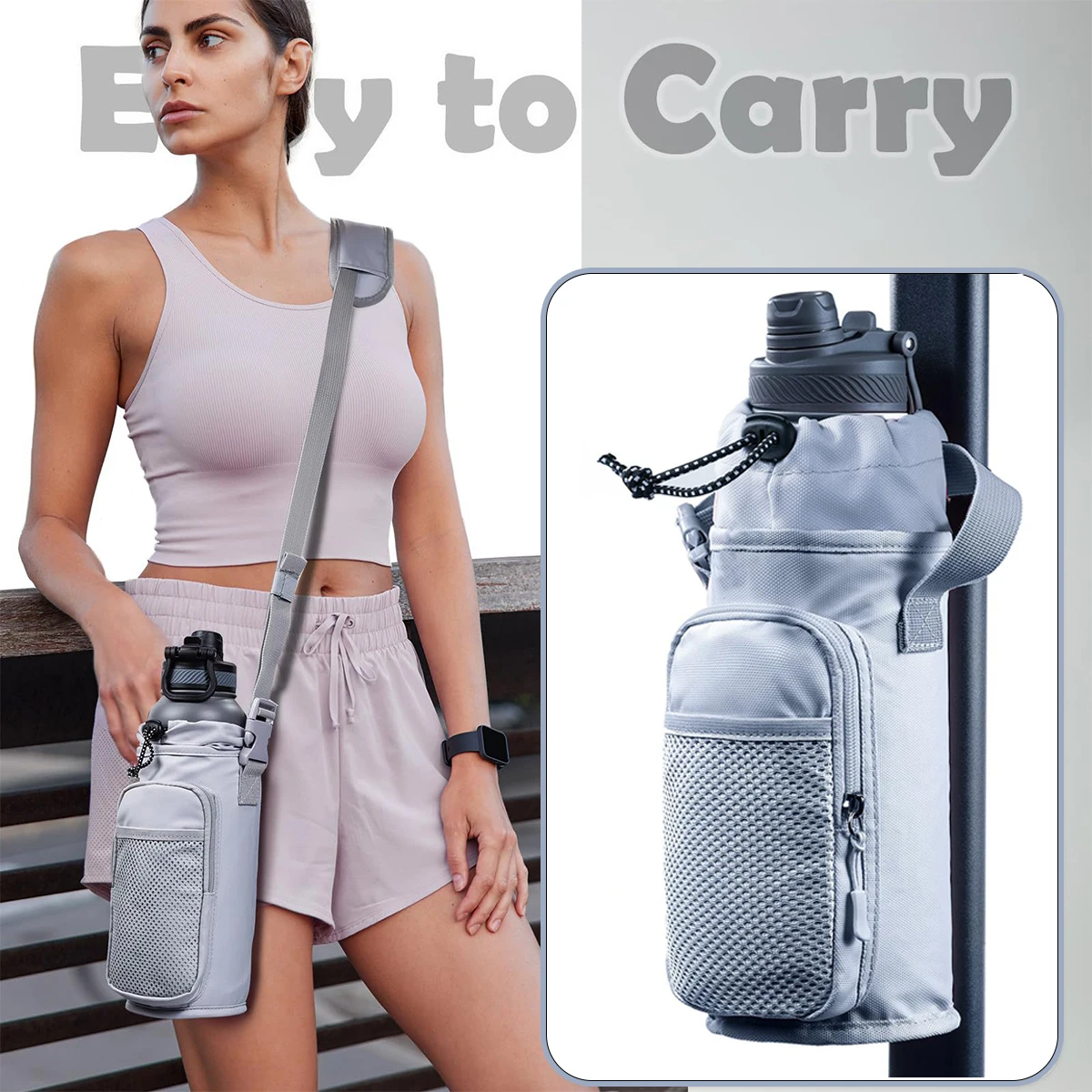 

Magnetic Gym Bag with Mesh Pocket Portable Water Bottle Bag Adjustable Strap Thermal Mugs Insulated Protective Cover Phone Bag