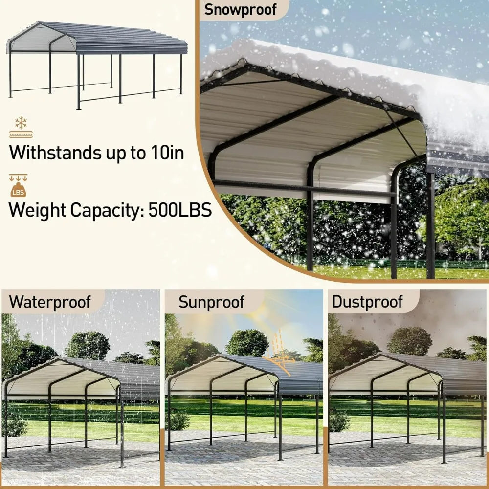 Metal Carport,10'x20' with Galvanized Steel Roof, Heavy Duty Metal Canopy, Outdoor Garage Car Shelter Shade, Carport Carport