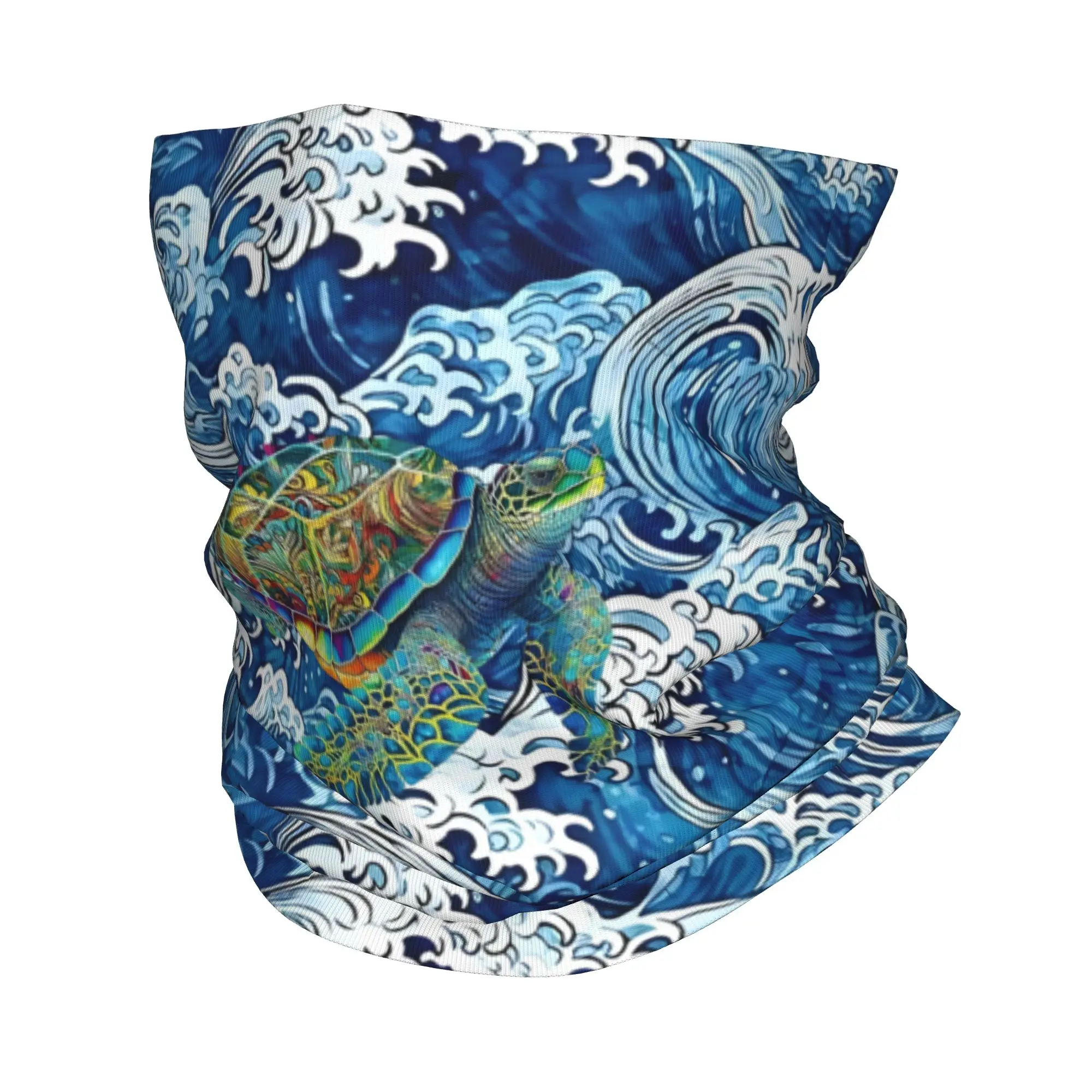 Custom Ocean Waves Stormy Sea Turtle Winter Headband Neck Warmer Men Women Ski Running Tube Scarf  Face Bandana Gaiter