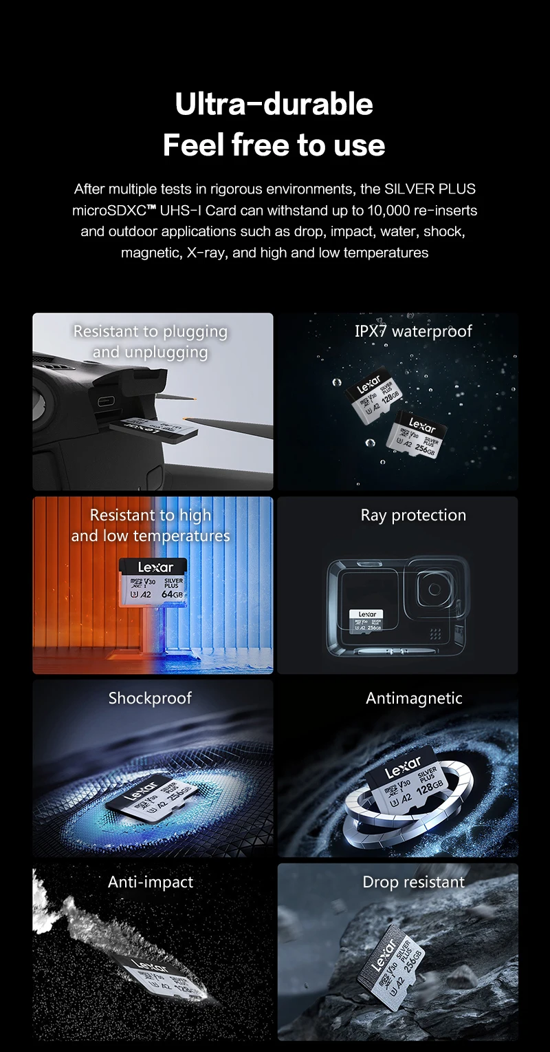 Original Lexar Professionelle Micro SD Karte SILVER PLUS MicroSDXC 256GB 128GB 64GB V30 A2 Lesen 205MB/s TF Karte Speicher Karte Für 4K – Detail 9