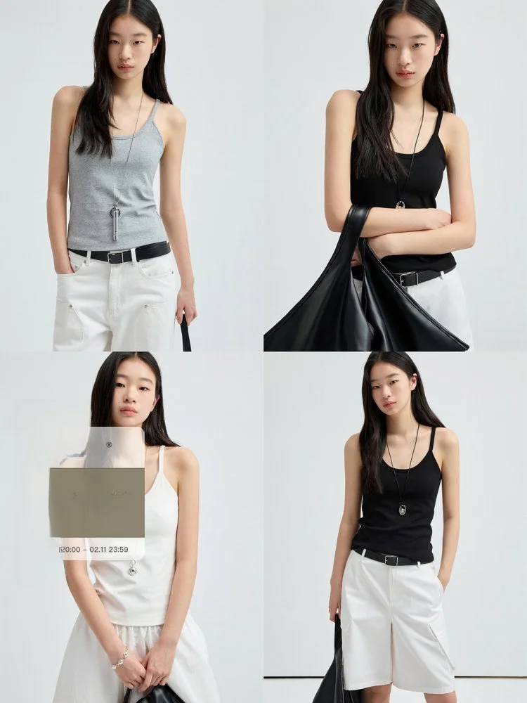 

JUSLIN Basic Versatile Sl Chest Pad One-Piece U-Ne Slimming Strap Vest L050 Cotton Blend Women's Inner Wear Summer