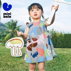 Mini Bala Dress Girls Dress Summer Breathable Pure Cotton Lotus Edge Little Fly Sleeve Loose Dress Children's Clothes for Girls