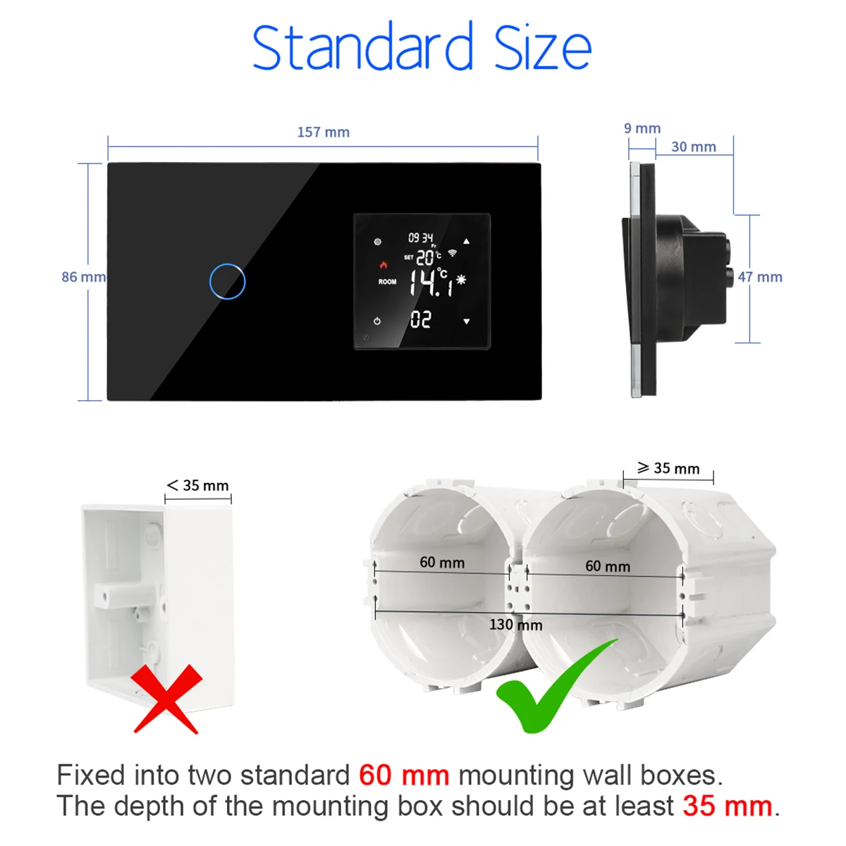 Bingoelec Smart ZigBee Thermostat and Wall Switch Socket Temperature Controller of Water/Electric Floor Heating Gas Boiler black