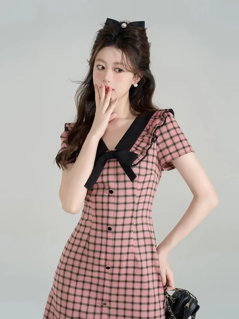 Butterfly Bow Qianjin Academy Style Dress 2024 Women's Summer New Collection Waist Slimming A-line Dresses Female Clothing