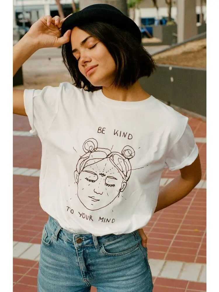 

Be Kind To Your Mind Women Summer Funny T Shirts Graphic Tumblr Clothing Quotes Shirt Round Neck Tops Tee Hipster Camisas Mujer