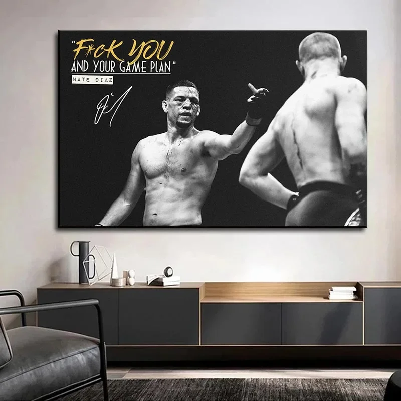 Póster impreso en lienzo HD con diseño de estrella del boxeo Nate Diaz, arte de pared en blanco y negro, decoración educativa para el hogar y la sala de estar