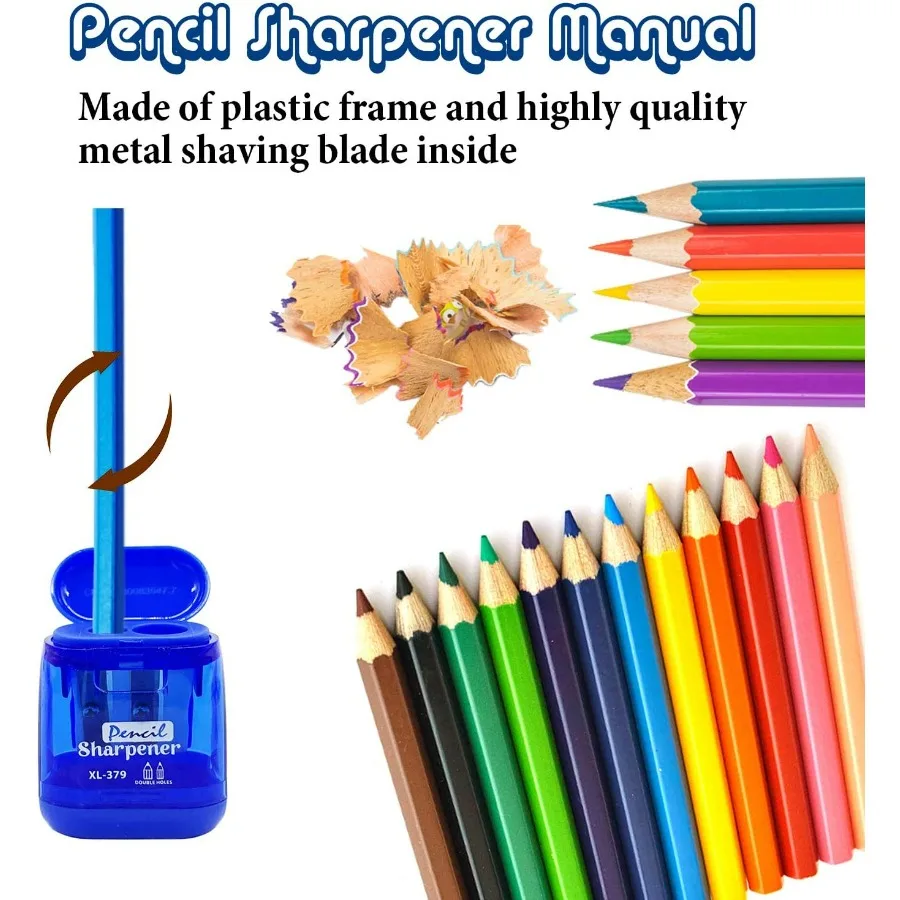 เครื่องเหลาดินสอมแบบมือหมุน 36 ชิ้น รูคู่ พร้อมฝาปิด สำหรับโรงเรียน สำนักงาน และใช้ในบ้าน เครื่องเหลาดินสอพลาสติกแบบมือถือสำหรับใช้ในชีวิตประจำวัน