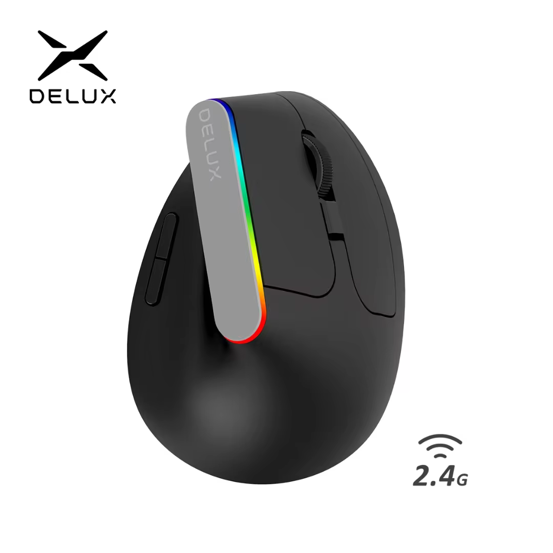 Delux M618C אלחוטי שקט ארגונומי אנכי 6 כפתורי משחקי עכבר USB מקלט RGB 1600 DPI אופטי עכברים עם עבור מחשב מחשב נייד