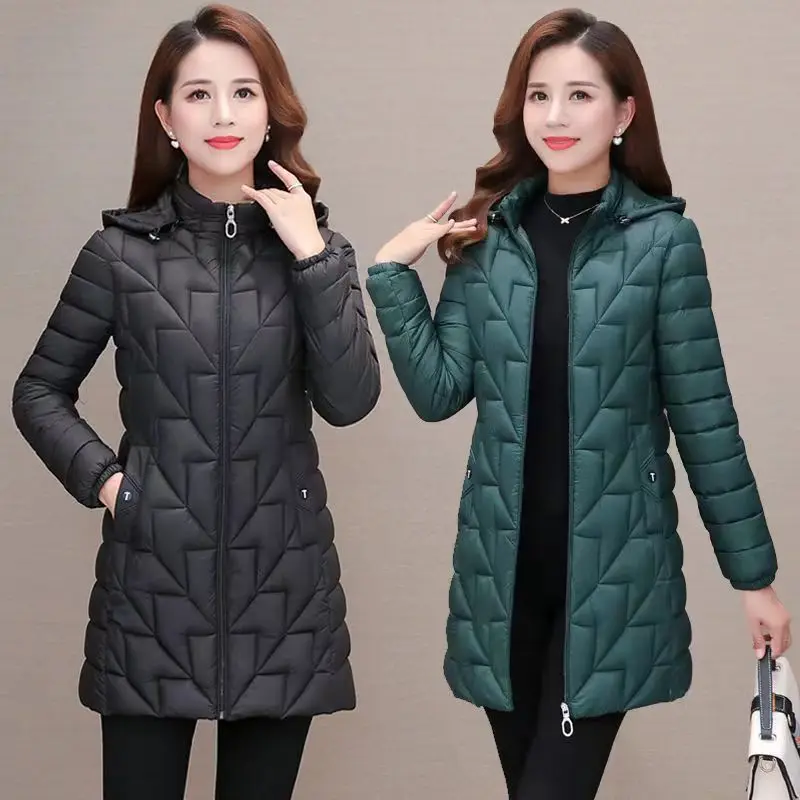 Winter Jacket for Women\'s Mid Length Slim Fit Versatile Coats Lightweight Middle Aged Parkas Casual Oversize Windproof Overcoat