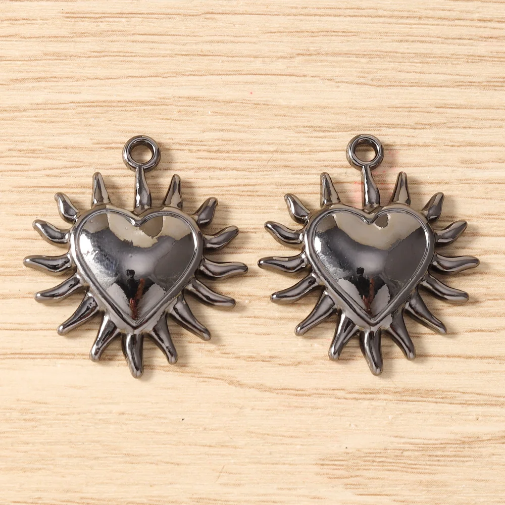 Tusember 5 Stück Hip-Hop Gun Black Sonne Mond Stern Herz Anhänger für Halsketten, Ohrringe, Armbänder, Schmuckherstellung, Bastelzubehör – Detail 19