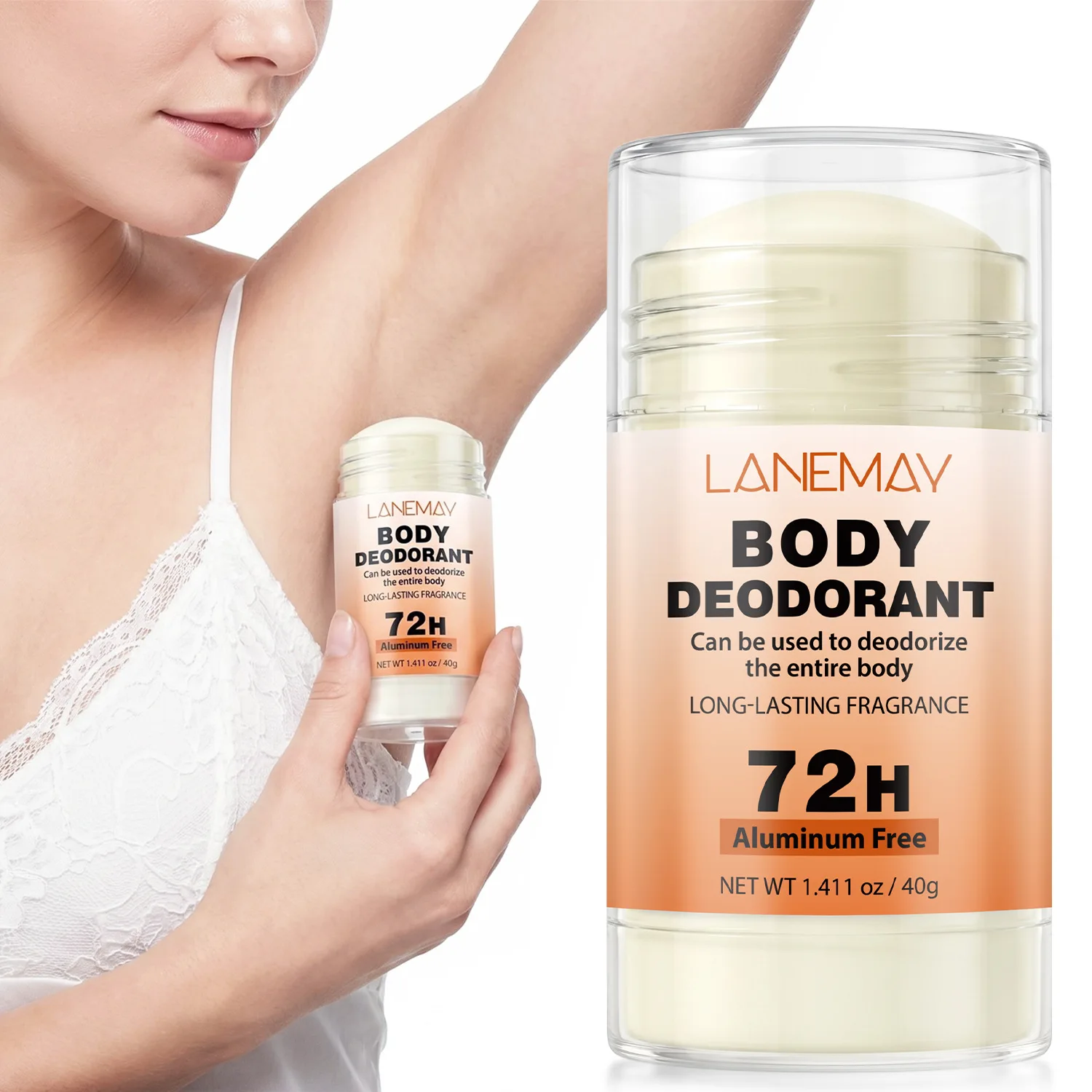

72H Long-Lasting Body Deodorant – 40g. Aluminum-free formula infused with niacinamide and arbutin for skin-brightening and textu