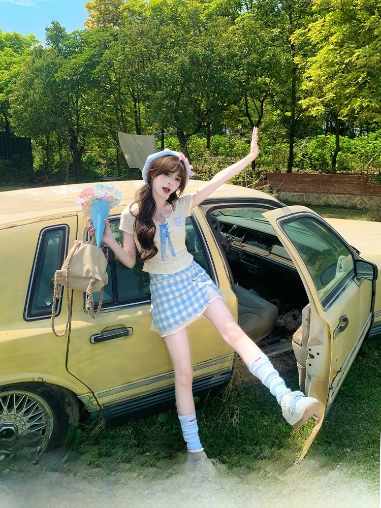 

Синяя юбка миди для женщин: модная летняя красивая короткая юбка с высокой талией, А-силуэт, из смесовой полиэстеровой ткани