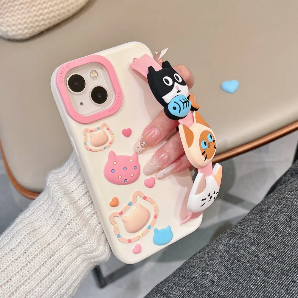 Cartoon wristband cat stand silicone soft case for iPhone 17 16PRO Personalized dust-proof protective case for Apple 13 14Promax