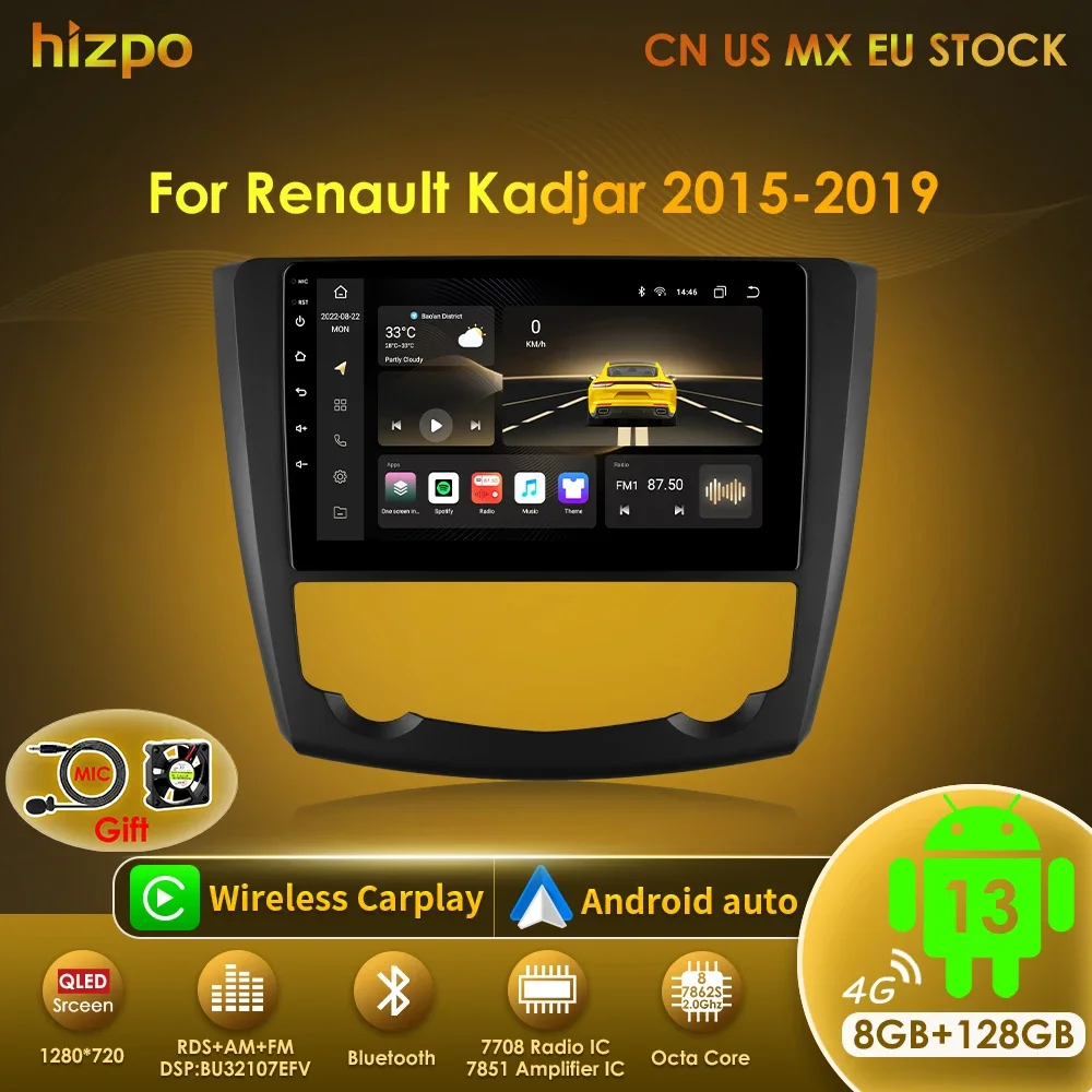 Hizpo Car Intelligent Systems Radio For Renault Kadjar 2015 - 2019 Wireless CarPlay Android Auto No 2 din 2din DVD Wifi DSP RDS