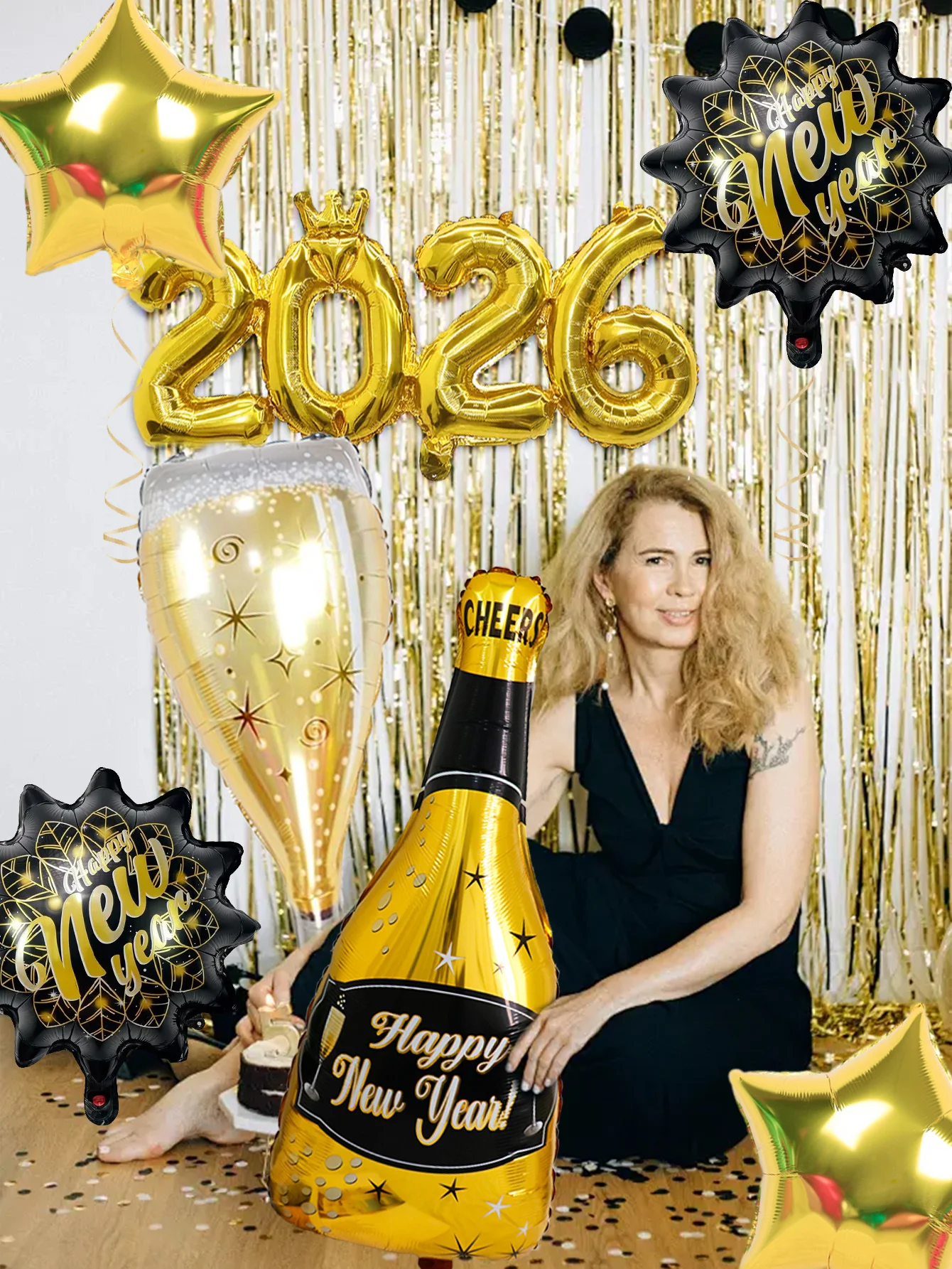 7 قطع/مجموعة 2026 مجموعة بالونات السنة الجديدة، مناسبة لزينة حفلات رأس السنة، وحفلات موضوع السنة الجديدة،