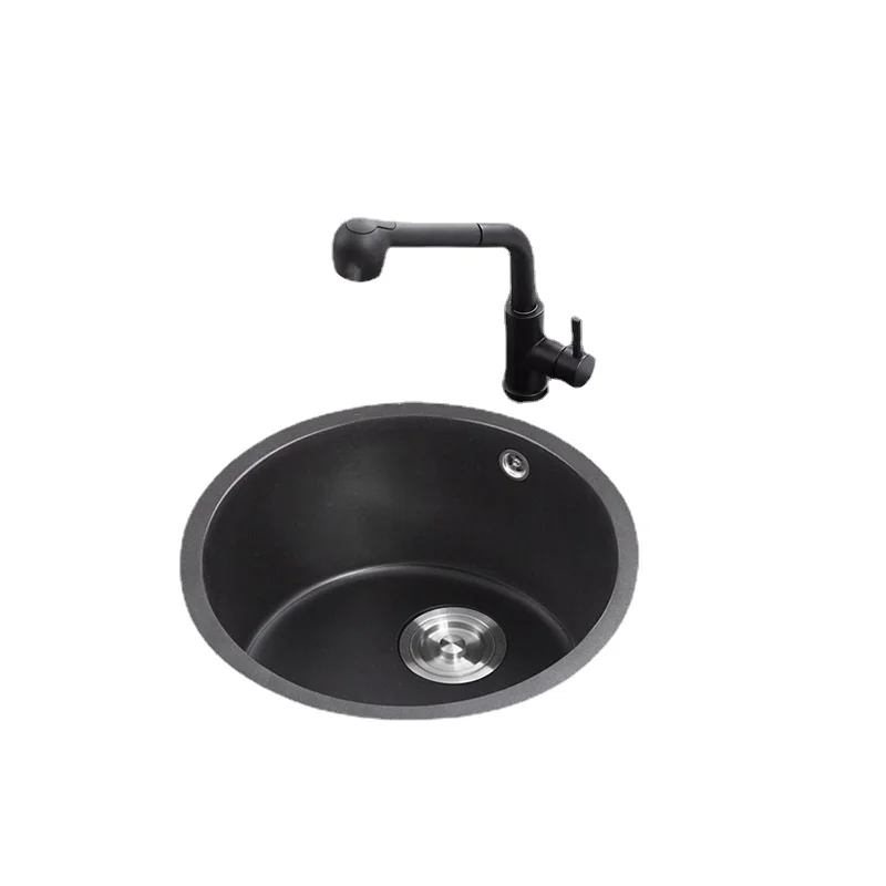 Quartz stone sink single sink kitchen black sink round single pot undermount pot granite small sink