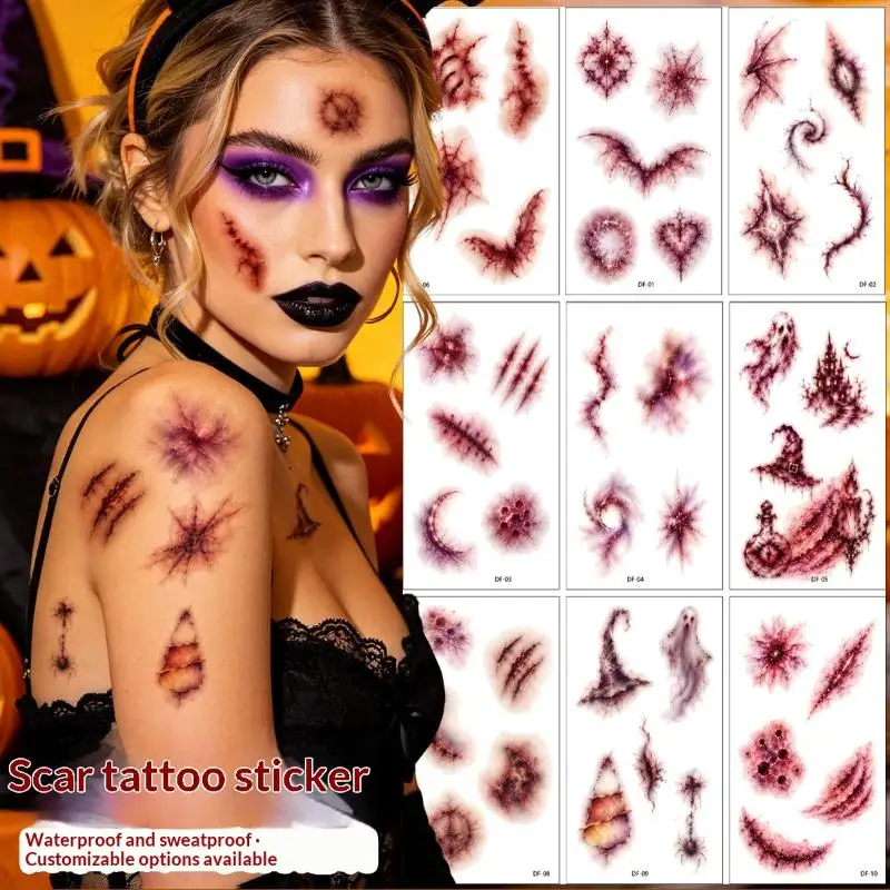 10Pcs Realistic Bruise Scar Temporary Tattoo Stickers Waterproof Long Lasting Halloween Decor for Cosplay Costume Party Prank