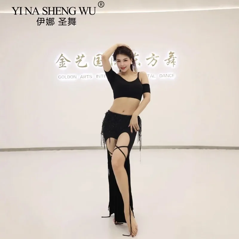 New Belly Dance Practice Outfit Oriental Dance Clothing 2pcs Set Women's High Waist Tie Waist Pants For Female Dancers Dancewear