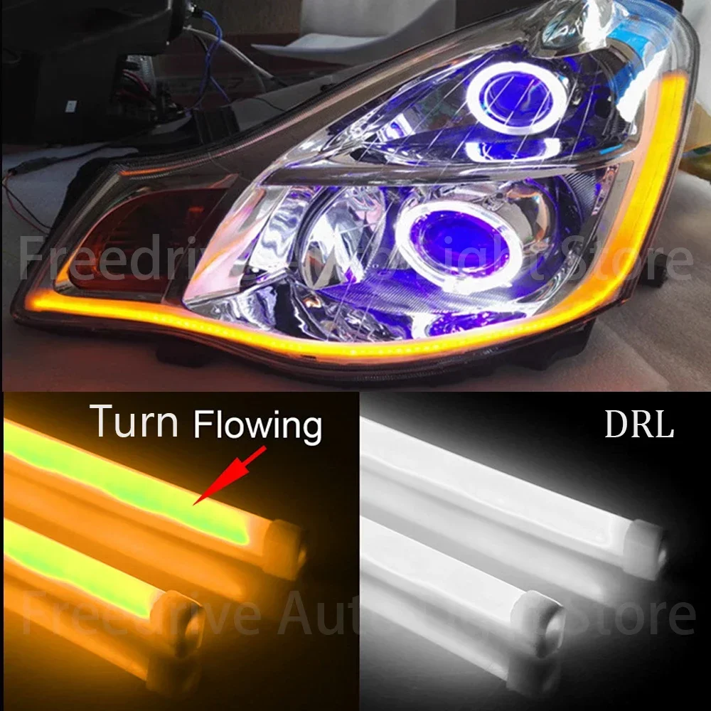 1Set RGB Car LED Daytime Running Lights Remote Control/APP 12V Flexible Auto Headlight Strips DRL Flowing Turn Signal Lamps 60cm