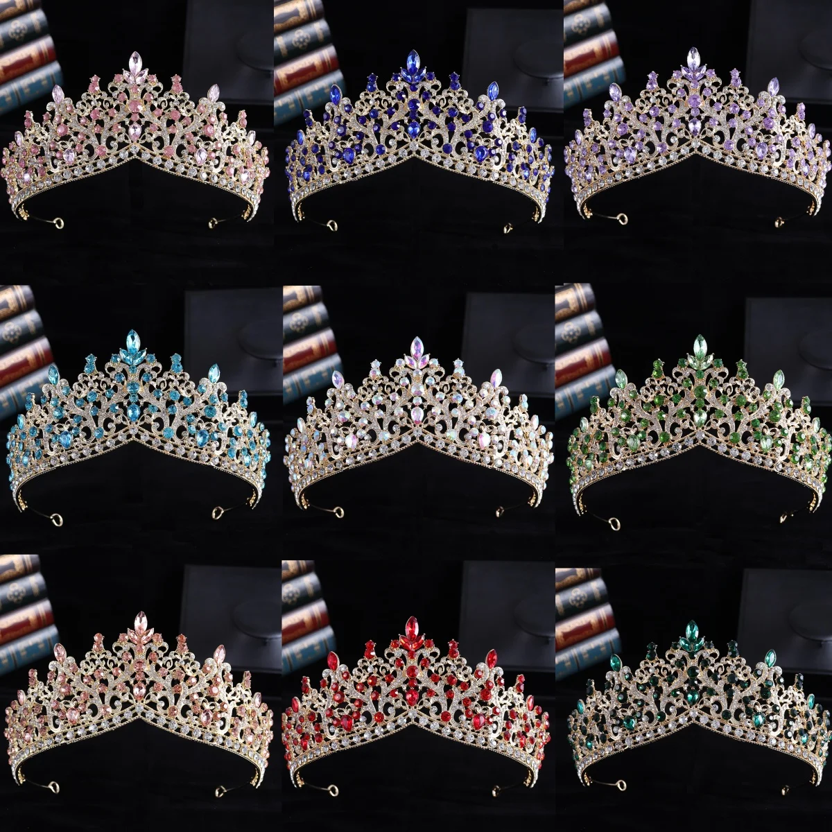 DIEZI Baroque Luxury Water Drop AB Pink Sky Blue Crystal Tiara Crown Women Party Jewelry Sets Bridal Crown Wedding Hair Jewelry